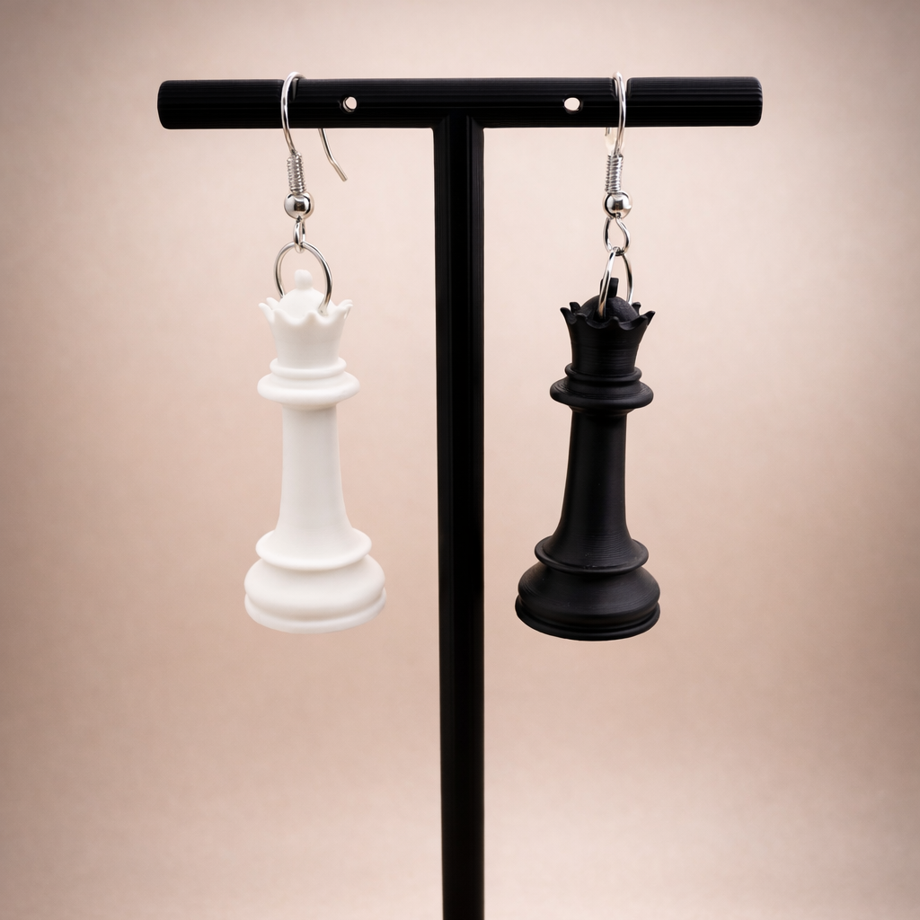 Black and white Chess queens earrings