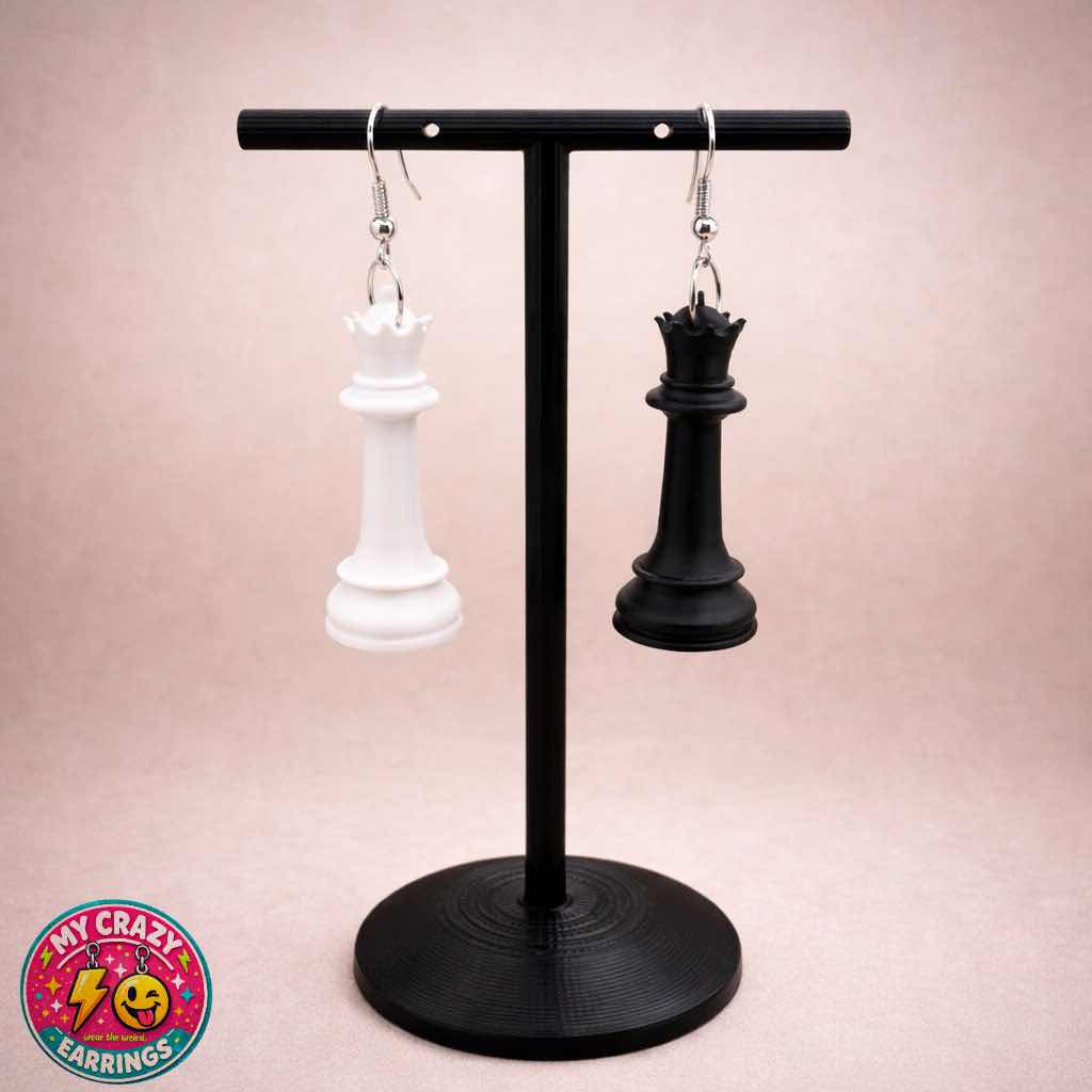 Black and white Chess queens earrings